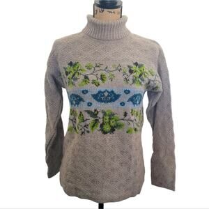 XS Oilily turtleneck sweater, gray with blue and green floral print